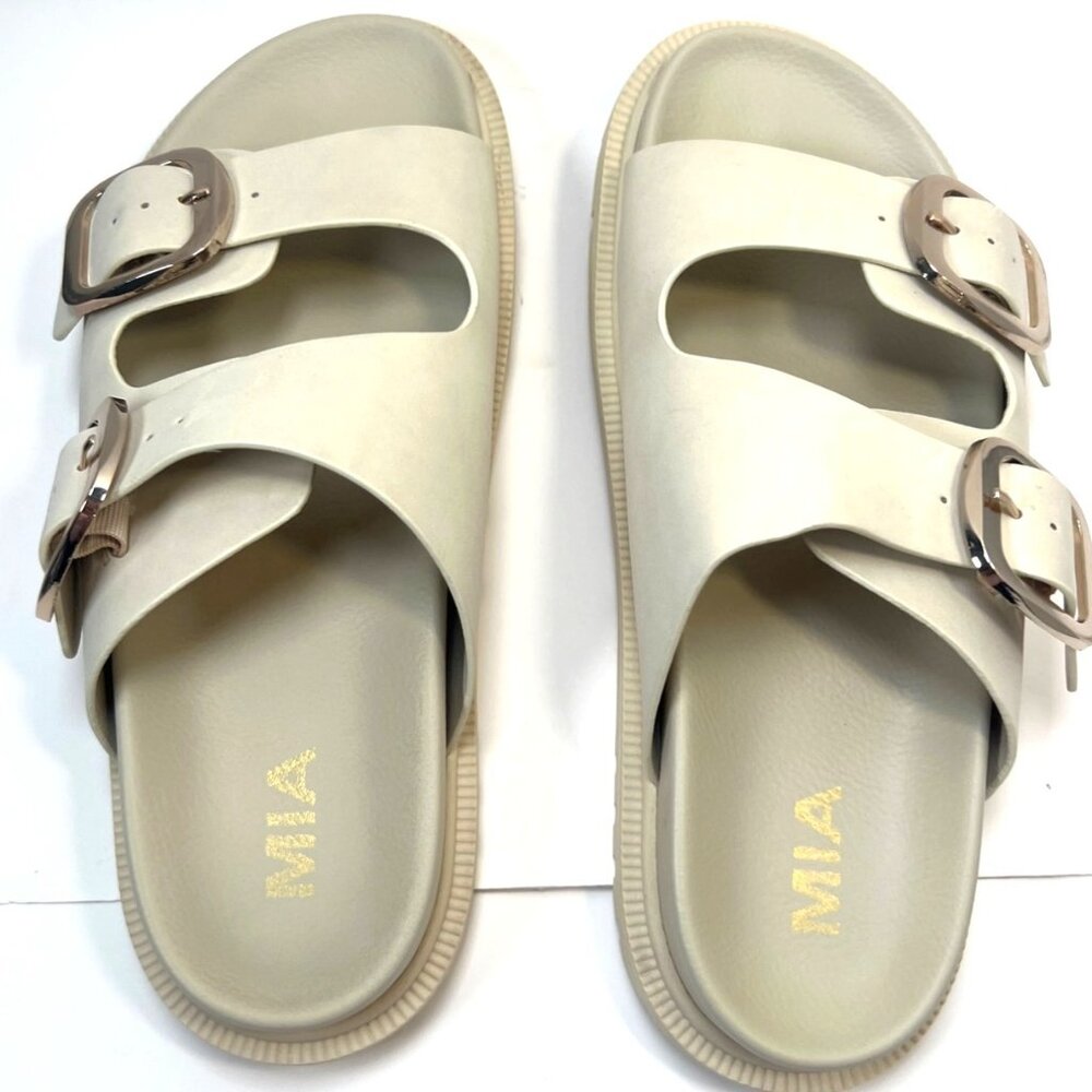 MIA Gen Chunky Sandals Women Double Buckle Beige Slides Size 7.5 - Picture 8 of 8